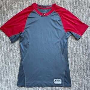 Men's Small Nike Pro Combat Baseball Mock Neck Fitted Short sleeve shirt Gray